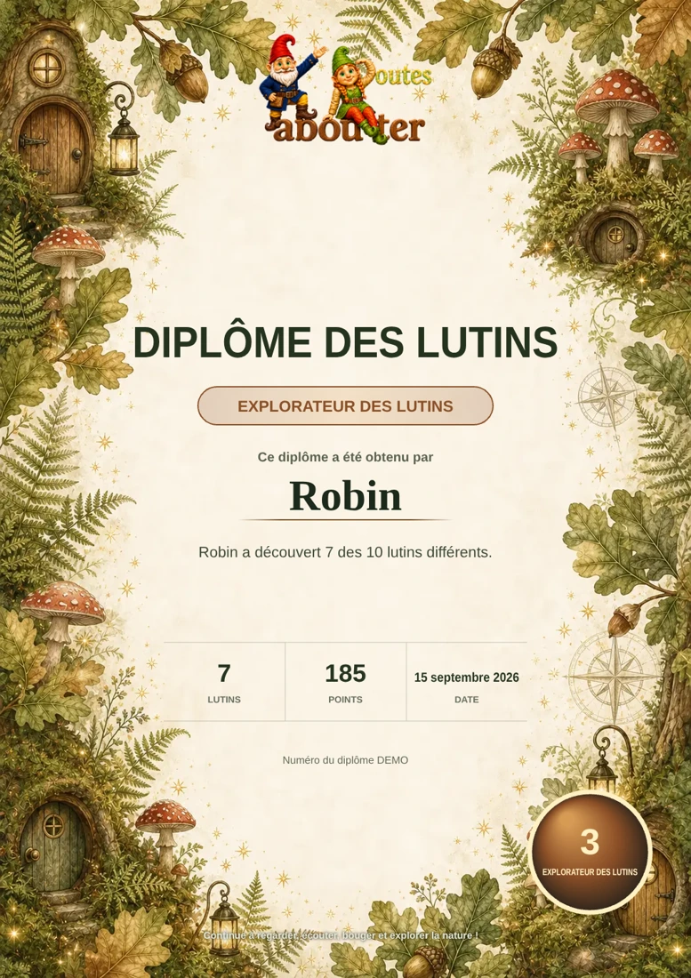 Le diplôme des lutins au nom de Robin
